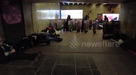 Bombshelter Night 3: Ukrainian citizens brave the icy cold floors of the metro station to seek shelter from Russian aggresion in Kyiv, Ukraine