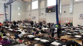Refugees housed at school in Przemysl, Poland after fleeing Ukraine