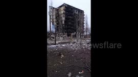 Buildings destroyed by Russian missile attacks in town north of Kyiv