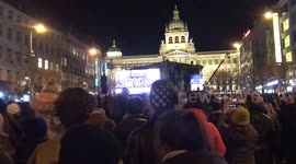 Thousands of supporters during anti-war rally in Prague, Czech Republic