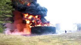 Blast from Russian bombardment sparks fire at oil depot in Ukraine