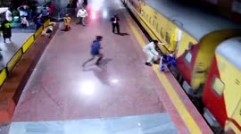 Woman slips while boarding moving train, gets rescued in southern India