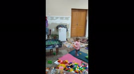 IDP family from Kharkiv (pair and kid) show how they live in temporary camp in Western Ukraine