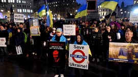 Protest against the invasion of Ukraine by Russian troops held in Trafalgar Square in London