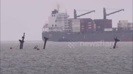 Historic shipwreck SS Richard Montgomery from three angles on ultra low tide before mast removal off Kent, UK