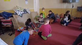 Children play, while parents catch a breath and eat: at Delhpine Restaurant in Uzhhorod, which is functioning as a hub for the humanitrian relief work being undertaken in Western Ukraine to help all displaced Ukrainians