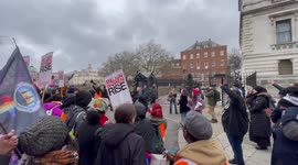 Million women March protestors rally outside Downing Street