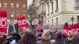 Million Women March protestors rally outside Downing Street