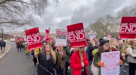 Million Women March protestors rally outside Downing Street