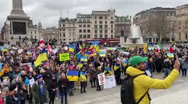 Thousands of protesters chant “Boycott Russia” in Trafalgar Square, London