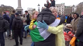 A warm hug at pro-Ukrainian rally in Trafalgar Square in London