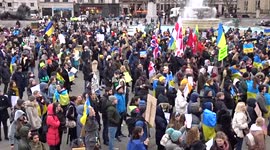 Hundreds gathered in Trafalgar Square to protest against the ongoing war conflict in Ukraine