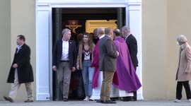 President of the United States Joe Biden exits St. Joseph's on the Brandywine Roman Catholic Church after attending Saturday mass services in Wilmington, Delaware on March 5, 2022