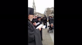 Ukraine orthodox priests pray for Ukraine in English trafalger Square London