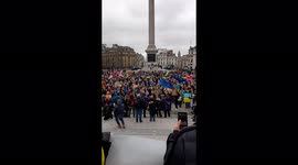 Thousands of Ukraine supporters in trafalgar Square wave Ukraine flags