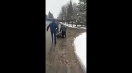 Ukrainian protester gets shot by Russian soldiers and falls to the ground