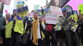 'Close the Sky': anti-war protesters flood Times Square in solidarity with Ukraine