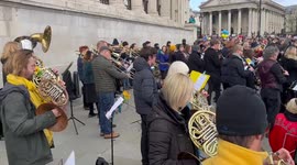 Flashmob orchestra in Trafalgar Square plays in solidarity with Ukraine