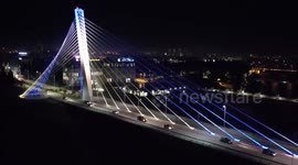 Podgorica colored in the colors of the Ukrainian flag, Montenegro