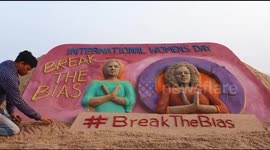 Majestic 'Womens day message Break The Bias” by sand art at Puri beach