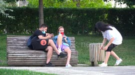 Georgian woman stuffs shirt with balls that fall out for hilarious prank reaction