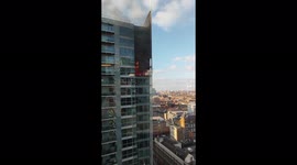 Close-up view of 22-story fire in London