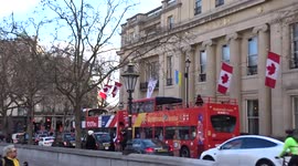House of Canada in London flies Ukrainian flag in a display of solidarity with the people of Ukraine - Trafalgar Square