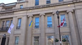 House of Canada in London flies Ukrainian flag in a display of solidarity with Ukraine - Trafalgar Square