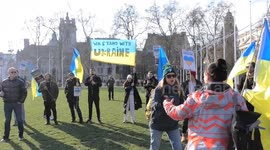 Brighton based company with offices in Ukraine protest for Ukrainian refugees on Parliament Square