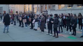 Latin women perform anti rape dance on trafalagar Square as part of the International Women's Day protest