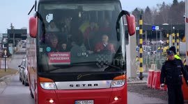 border crossing Ukraine Poland Refugees from Ukraine women and children come to Poland