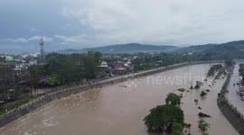 Aerial footage shows heavy flooding in Iligan City, the Philippines after rainstorms