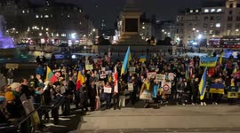Protesters in Trafalgar Square hold a minute silence for victims of the Russian attack on Ukraine
