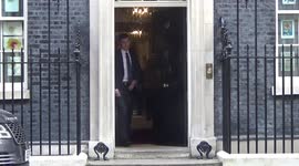 UK PM Boris Johnson leaves 10 Downing Street ahead of PMQs in House of Commons amid Ukraine crisis.