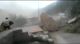 Crazy landslide crashes into power line causing an explosion