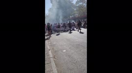 Women demonstarte on the International Women's Day in Santiago, Chile