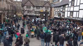 Sporting Lisbon fans celebrating in Manchester pub ahead of champions league game against man city