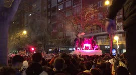 Real Madrid fans sing outside of Santiago Bernabéu Stadium before match against PSG