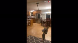 'Boy with ADHD channels his inner Spider-Man while swinging on his indoor sensory swing'
