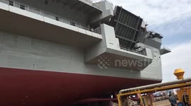 A beautiful ship launch of the LHD Trieste in Castellammare di Stabia, Italy