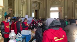 Hungary: Food And Supplies Given Out To Ukrainian Refugees At Nyugati Station In Budapest