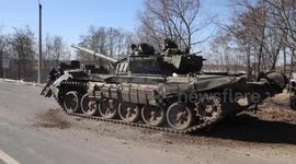 A convoy of Russian tanks ambushed and destroyed by Ukrainian forces in Kyiv suburb