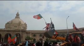 Celebrations as results announced for Uttar Pradesh regional election, India