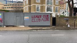 Graffiti outside Stamford Bridge stadium after sanctions hit Chelsea FC