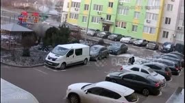CCTV camera captures moment man runs for cover as Russian rockets hit residential area of Mykolaiv, southern Ukraine