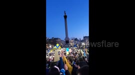 The anthem of Ukraine rings out across London's iconic Trafalgar Square