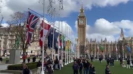 National flags installed in London's Parliament Square ahead of Commonwealth Day