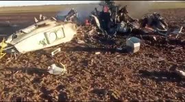 A downed Russian helicopter smoulders in the fields in Ukraine's Kherson region