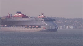 Virgin Voyage's stunning new cruise ship departs Thames off Kent, UK