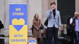 Ukrainians sing and play in Covent Garden, London, to raise funds for Ukraine